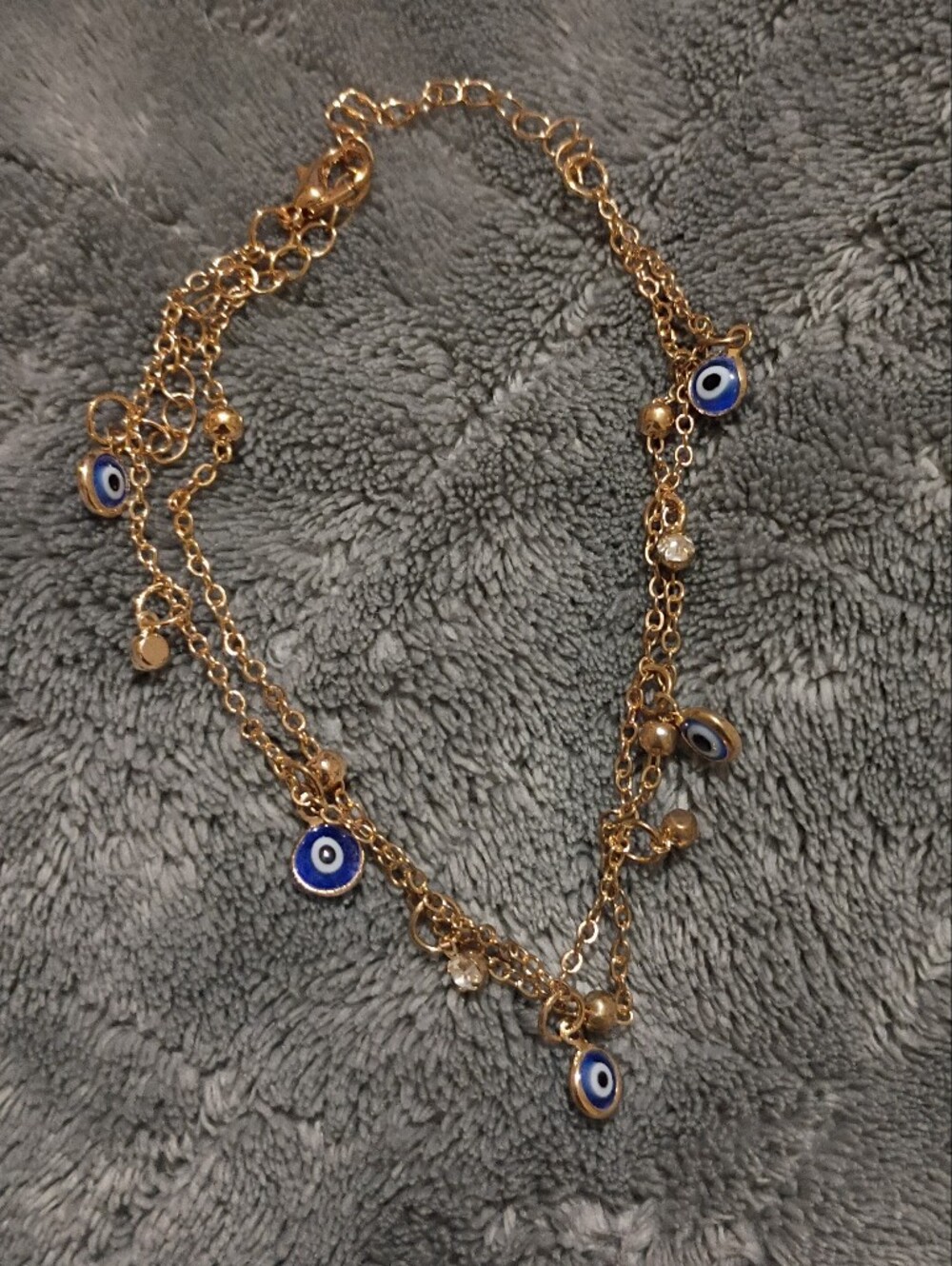 Neskake Beauty Gold-Tone Blue Evil Eye Charm Anklet  Bracelet Jewelry
